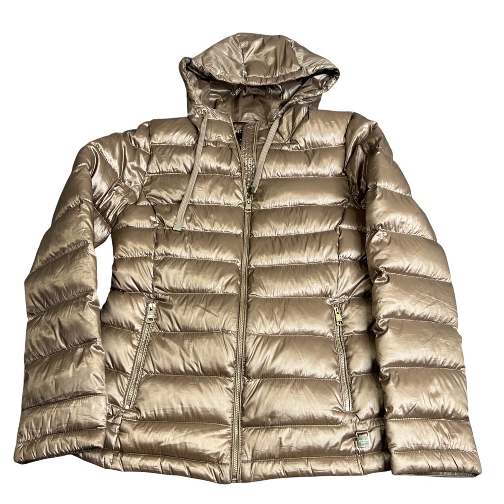 Andrew Marc Womens Packable Lightweight Premium Down Puffer Jacket Bronze Small